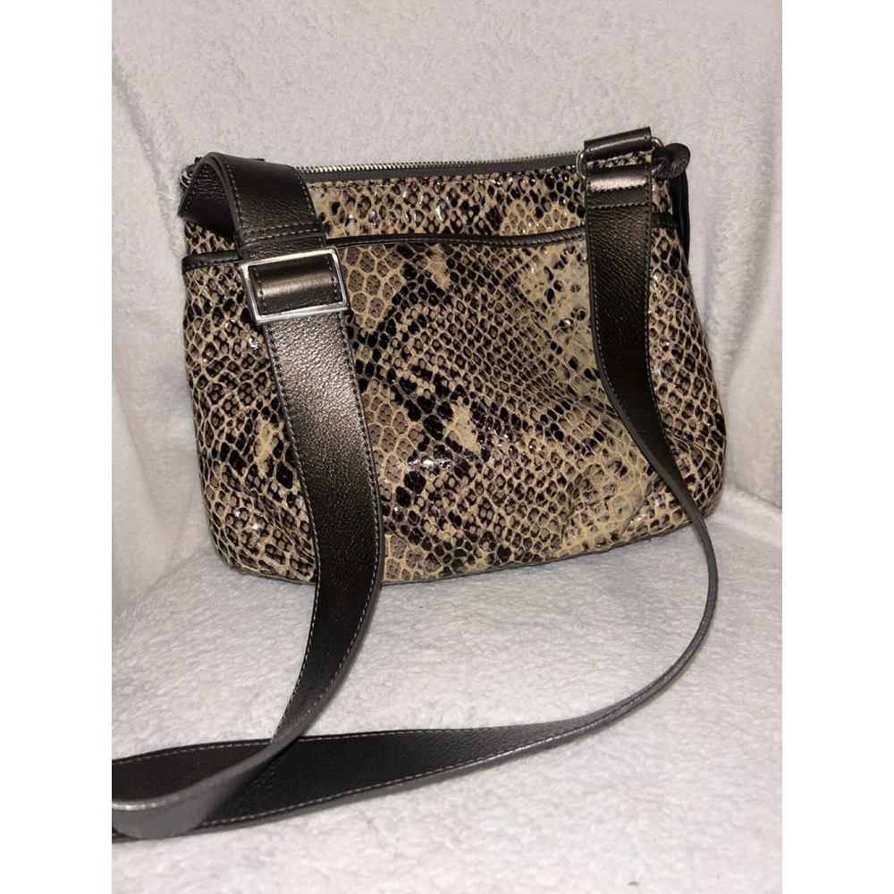 Brighton Womens Brown Snake Print Leather Adjustable Strap Crossbody Bag - Picture 11 of 11